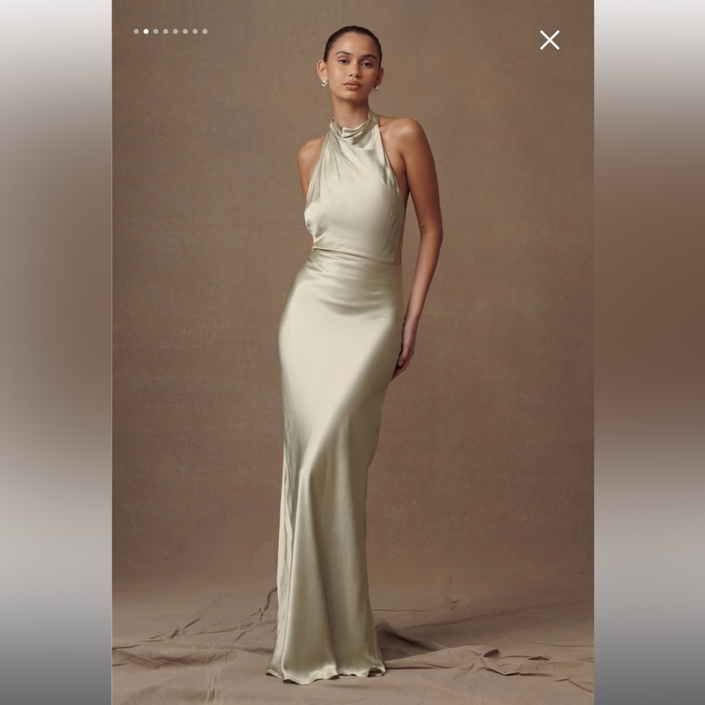 Meshki Esther Iridescent Satin Cowl Maxi Dress - sage